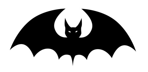 black silhouette of a bat isolated on a white background