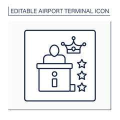 Premium check-in line icon. Pointer.Exclusive check-in experience in separate check-in lounge. Separate premium queue lane.Airport terminal concept. Isolated vector illustration.Editable stroke