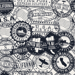 Santa Monica California Stamps Background. A City Stamp Vector Art. Set of Postal Passport Travel. Design Set Pattern.