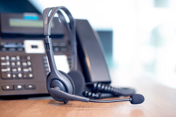 Communication support, call center and customer service help desk. VOIP headset for customer service support (call center) concept