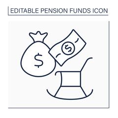 Charges line icon. Official contributions to state accounts. Percentage taken out every time paying. Pension fund concept. Isolated vector illustration. Editable stroke
