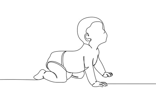 Continuous one line of beauty baby in silhouette on a white background. Linear stylized.Minimalist.