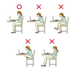 良い姿勢と悪い姿勢でパソコンを使っている女性