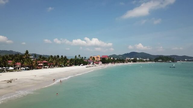 Langkawi island beach on a sunny day. Panoramic view of Cenang Beach