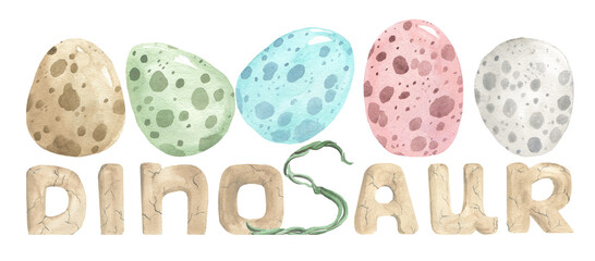 Illustration lettering dinosaur letters cracked and dinosaur eggs