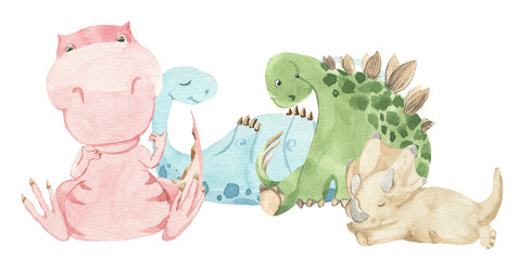Illustration of cute baby dinosaurs sitting