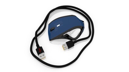 3d illustration  mouse with cable
