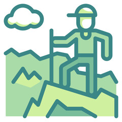 hiking blue line icon