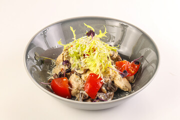 Chicken fricassee with sliced mushroom