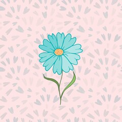 Vector drawing daisy flower, floral element, hand drawn botanical illustration. Chamomile design for postcards, invitations, t-shirts.