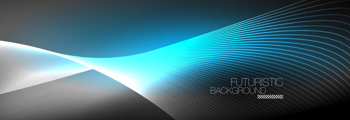 Abstract neon glowing light in the dark with waves. Shiny magic energy and motion concept, vector abstract wallpaper background