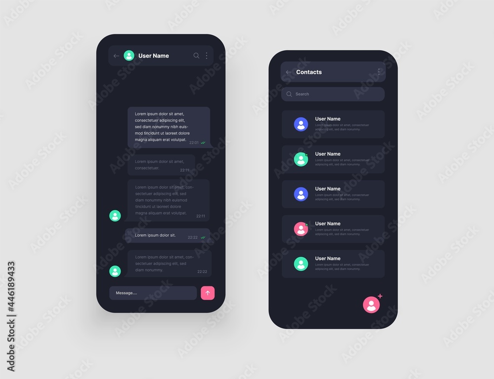 Poster mobile app interface design with chat, social media, online messenger kit. use design for web applic