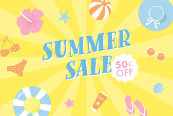 summer vector background with beach icons for banners, cards, flyers, social media wallpapers, etc.