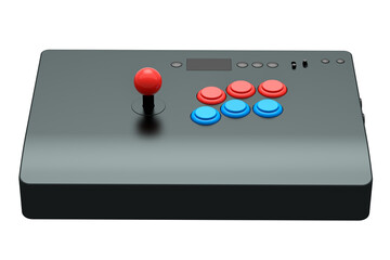 Vintage arcade stick with joystick and tournament-grade buttons on white © Vasyl Onyskiv