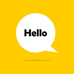 Hello. Bubble speech with a greeting on a yellow background with a shadow. Vector illustration