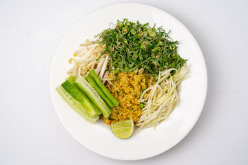 Top View of Thai Rice Salad  and Vegetable  Thai Traditional Food