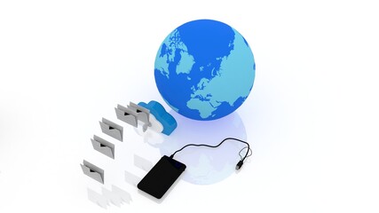 3d illustration cloud globe file and modem concept