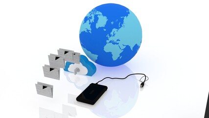 3d illustration cloud globe file and modem concept