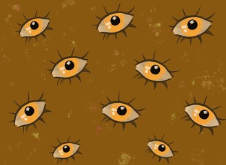 Illustration for the background of the eye on a brown background mustard color abstraction for fabric and prints