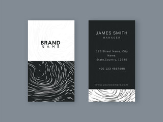 Vertical Business Card Design In Black And White Color.