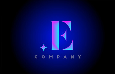 E alphabet letter icon logo template. Company and business design with glowing blue pink color