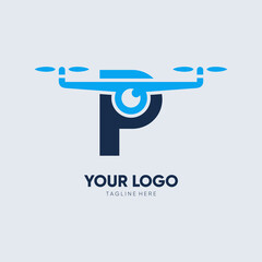 Letter P Drone Logo Design Vector Icon Graphic Emblem Illustration 