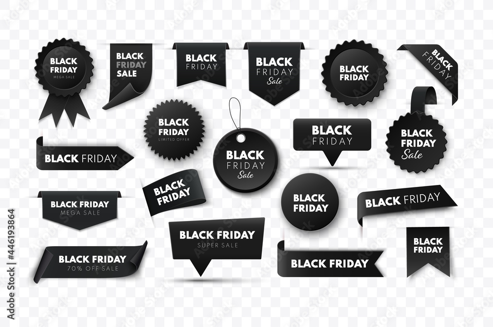 Wall mural black friday sale ribbon banners collection isolated. vector price tags.