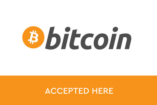 Virtual Money Cryptocurrency. Bitcoin accepted here. Bitcoin BTC Logo accept payment by crypto currency. Digital money concept