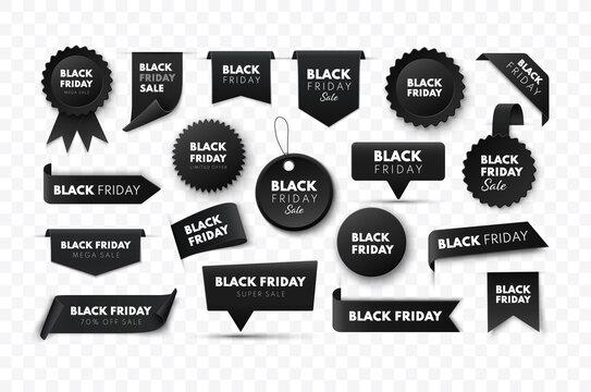 Black Friday sale ribbon banners collection isolated. Vector price tags.