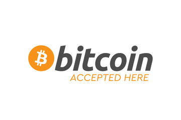 Virtual Money Cryptocurrency. Bitcoin accepted here. Bitcoin BTC Logo accept payment by crypto currency. Digital money concept