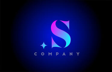 S alphabet letter icon logo template. Company and business design with glowing blue pink color