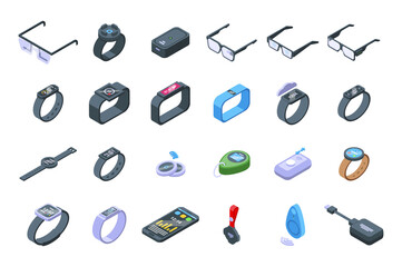 Wearable tracker icons set isometric vector. Fitness wristband. Bracelet activity
