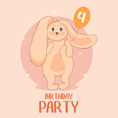 Сute rabbit.A birthday invitation. 4 years.