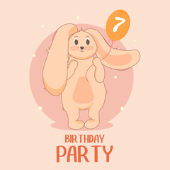 Сute rabbit.A birthday invitation. 7 years.