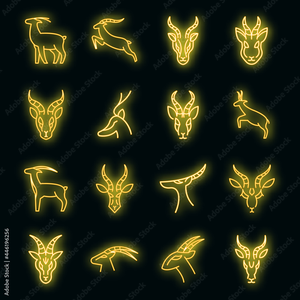 Wall mural Gazelle icons set. Outline set of gazelle vector icons neon color on black - Wall murals
