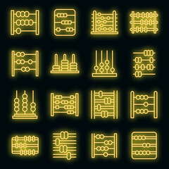 Abacus icons set. Outline set of abacus vector icons neon color on black