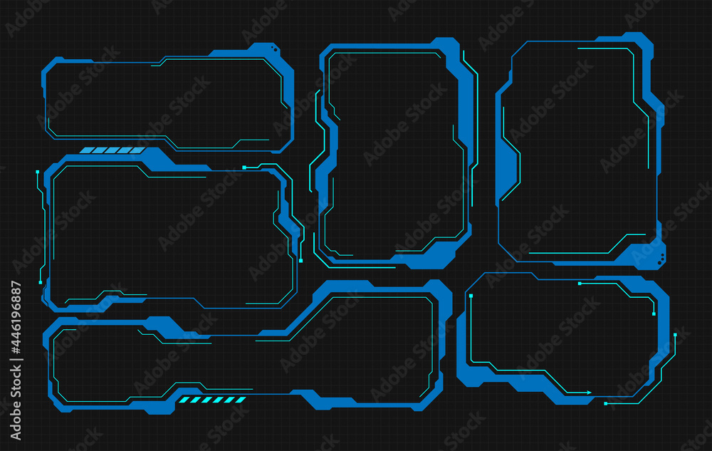 Poster futuristic hud interface screen design. digital callouts titles. hud ui gui futuristic user interfac