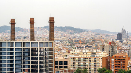 View of Barcelona, construction works, The Sagrada Familia on the background