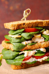 Tasty sandwich on table, closeup