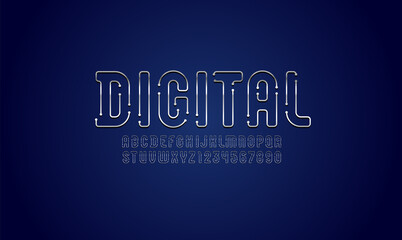 Metallic alphabet, line innovation silver font, futuristic letters and numbers of technology science style, vector illustration 10EPS