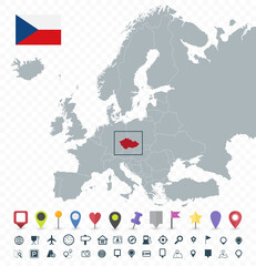 Czech Republic location on Europe Map. Transparent background