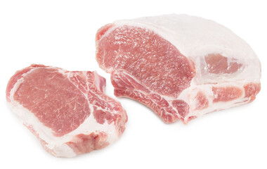 raw pork meat isolated on white background. Clipping path and full depth of field