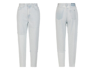 Light blue women's jeans. Casual modern style. Front and back view