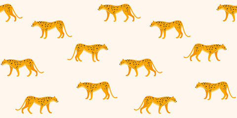 Seamless trendy animal pattern with cheetah. Outline vector illustration for prints, clothing, packaging and postcards.