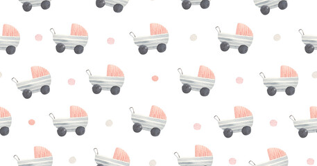 seamless pattern, childrens illustration in watercolor on a white background