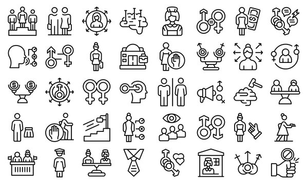 Stereotype icons set outline vector. Senior descrimination. Age life