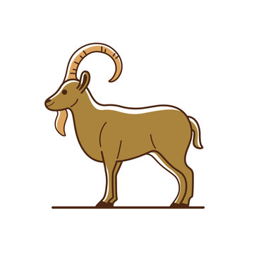 llustration of ibex. Simple contour vector illustration for emblem, badge, insignia.