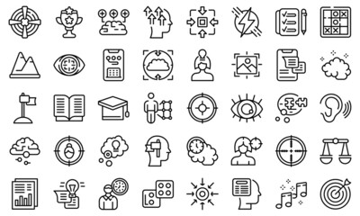 Concentration of attention icons set outline vector. Goal focus. Manage time