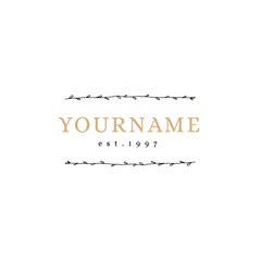 Fototapeta premium Vector minimalistic floral logo template. Hand drawn branches with leaves.