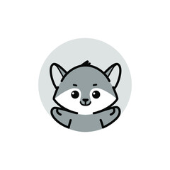 Fototapeta premium Wolf logo, cute kind character. Cartoon face of animal. Vector illustration in cartoon style.